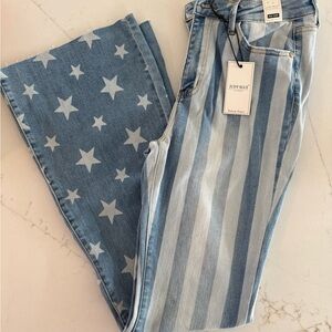 Judy Blue Women's Star and Stripe Straight Leg Jeans - Light Blue